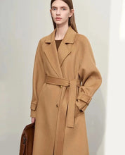 Cargar imagen en el visor de la galería, French Woolen Coat Long Double Breasted Belt Loose Raglan Sleeves Solid Blends