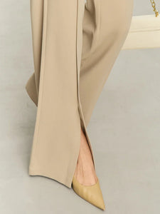 Minimalist Casual Pants Loose Straight Wide Leg Pants With High Slit Lady Trousers