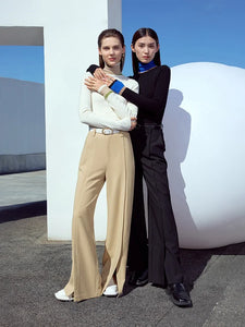 Minimalist Casual Pants Loose Straight Wide Leg Pants With High Slit Lady Trousers