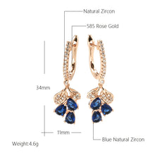 Cargar imagen en el visor de la galería, Kienl New Rose Gold Long Earring Vintage Blue Natural Zircon Flower Drop Earring  Jewelry