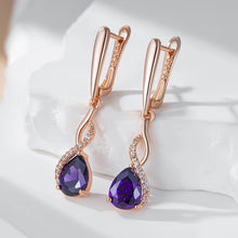 Load image into Gallery viewer, Shiny Purple Natural Zircon Long Dangle Earrings Rose Gold Color Vintage Jewelry
