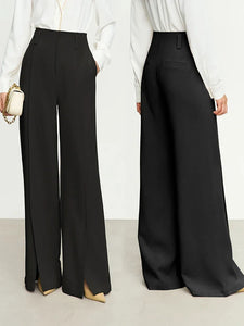 Minimalist Casual Pants Loose Straight Wide Leg Pants With High Slit Lady Trousers