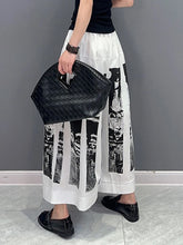 Load image into Gallery viewer, High Elastic Waist Black Printed Pleated Long Wide Leg Pants