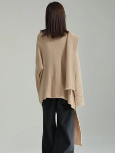 Khaki Irregular Long Knitting Cardigan Sweater Loose Fit V-Neck Long Sleeve