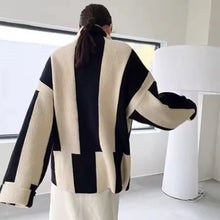 Load image into Gallery viewer, High Neck Striped Sweater Black and White Soft and Glutinous Knit Coat, Top