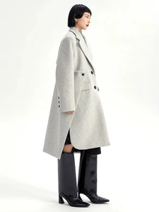 Loose Fit Gray Irregular Big Size Long Woolen Coat