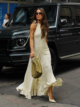 Charger l&#39;image dans la galerie, Beige Neck Hanging  Dress  With A High-End Feel, Elegant Ruffle Edge, And Unique Large Hem Long Skirt