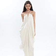 Load image into Gallery viewer, Satin Suspender Dress High-End Design, V-Neck Drape, Thin Shoulder Straps