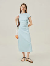 Charger l&#39;image dans la galerie, T-Shirt Dress Sleeveless Long Spilt Grey Dresses Pleated Short Sleeve A-LINE Dress