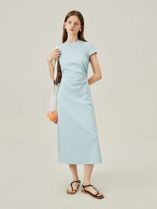 T-Shirt Dress Sleeveless Long Spilt Grey Dresses Pleated Short Sleeve A-LINE Dress