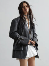 Load image into Gallery viewer, Loose Fit Black Pocket Coat PU Leather Jacket Long Sleeve