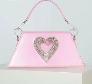 Rhinestone Heart Shaped Satin Handbags and Purses