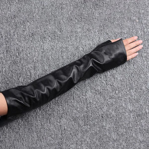 Black Long Elegant Gloves New Pu Leather Personality