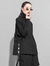 Charger l&#39;image dans la galerie, Black Irregular Ribbon Big Size Casual T-shirt New Turtleneck Long Sleeve