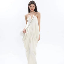 Load image into Gallery viewer, Satin Suspender Dress High-End Design, V-Neck Drape, Thin Shoulder Straps