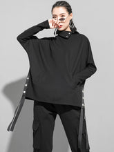 Charger l&#39;image dans la galerie, Black Irregular Ribbon Big Size Casual T-shirt New Turtleneck Long Sleeve