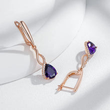 Load image into Gallery viewer, Shiny Purple Natural Zircon Long Dangle Earrings Rose Gold Color Vintage Jewelry