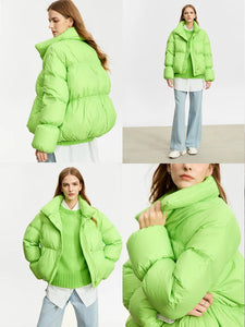 Down Coats For Women New Bud Type Short Zipper Button-down Collar  Full Jacket