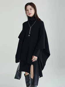 Irregular Design Knitting Dress New Turtleneck Long Sleeve Loose Fit