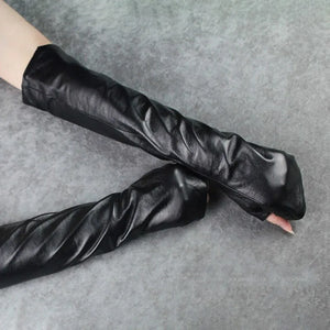 Black Long Elegant Gloves New Pu Leather Personality