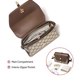 Brand Signature Design Lady Shoulder Bag Fabric&PU Leather Panelled Crossbody  Monogram Retro Flap