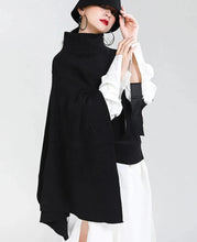 Load image into Gallery viewer, Gray Irregular Big Size Knitting Sweater Poncho Loose Turtleneck Long Sleeve