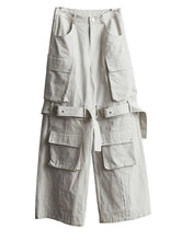 Load image into Gallery viewer, High Waist Beige Pocket Two Ways Wear Buckle Long Cargo Pants