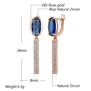 Kinel Luxury Oval  Natural Zircon Long Earring Rose Gold  High Quality Jewelry