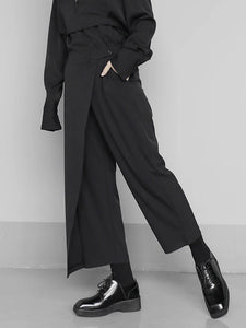 Elastic Waist Black Brief Pleated Long Trousers  Loose