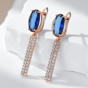 Kinel Luxury Oval  Natural Zircon Long Earring Rose Gold  High Quality Jewelry