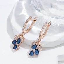 Cargar imagen en el visor de la galería, Kienl New Rose Gold Long Earring Vintage Blue Natural Zircon Flower Drop Earring  Jewelry