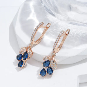Kienl New Rose Gold Long Earring Vintage Blue Natural Zircon Flower Drop Earring  Jewelry
