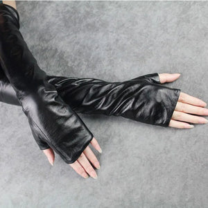 Black Long Elegant Gloves New Pu Leather Personality