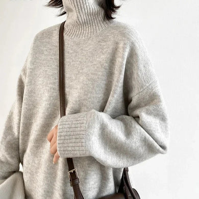 Women's Sweater Loose Turtleneck Sweaters Warm Solid Pullover Knitwear