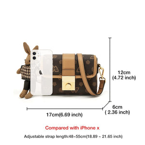 Brand Signature Design Lady Shoulder Bag Fabric&PU Leather Panelled Crossbody  Monogram Retro Flap