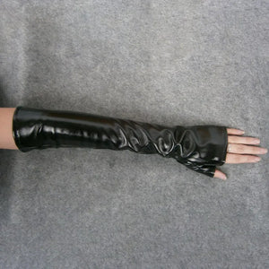 Black Long Elegant Gloves New Pu Leather Personality