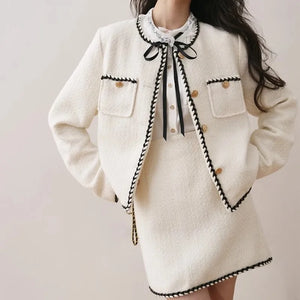 Beige  Set Design, Temperament,  Coat+Slim Fit  A-Line Skirt