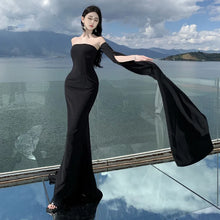 Load image into Gallery viewer, Black Strapless Party Dress Hollowed Out And Unique Slim