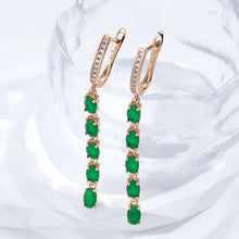 Load image into Gallery viewer, Kienl New Trend Vintage Long Tassel Earring  Green Rose Gold Jewelry