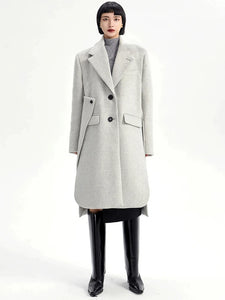 Loose Fit Gray Irregular Big Size Long Woolen Coat