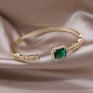 Square Green Zircon Open Bracelet Luxury Accessories