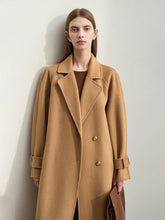 Cargar imagen en el visor de la galería, French Woolen Coat Long Double Breasted Belt Loose Raglan Sleeves Solid Blends