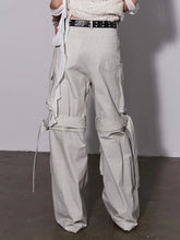 Load image into Gallery viewer, High Waist Beige Pocket Two Ways Wear Buckle Long Cargo Pants