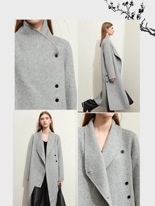 Woolen Coat For Women Stand Collar Double-sided Slit Long Trendy Jacket