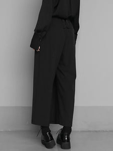 Elastic Waist Black Brief Pleated Long Trousers  Loose