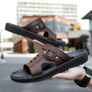 Classic Soft Genuine Leather Men's Sandals Comfortable Slipper