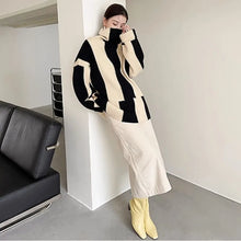 Load image into Gallery viewer, High Neck Striped Sweater Black and White Soft and Glutinous Knit Coat, Top