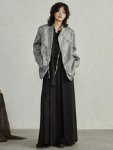 Laden Sie das Bild in den Galerie-Viewer, Gray Jacquard Big Size Blazer New Stand Collar Long Sleeve Loose Fit Jacket