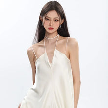 Load image into Gallery viewer, Satin Suspender Dress High-End Design, V-Neck Drape, Thin Shoulder Straps