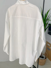 Load image into Gallery viewer, White Hollow Out Blouse New Lapel Long Sleeve Loose Fit Shirt